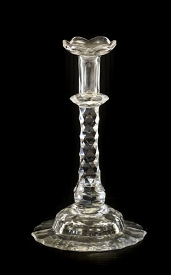 Lot 205 - A Glass Taperstick, circa 1780, on a faceted...