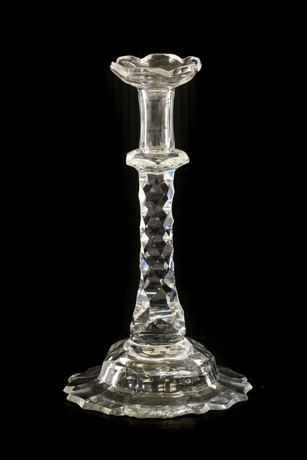 Lot 206 - A Glass Taperstick, circa 1780, on a faceted...