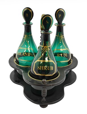 Lot 208 - A Set of Three Green Glass Mallet Decanters...