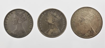 Lot 218 - 3 x Victoria Florins, comprising: 2 x 'Godless'...