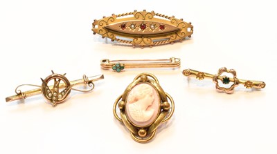 Lot 324 - A Turquoise Brooch, stamped '15CT'; A Split...