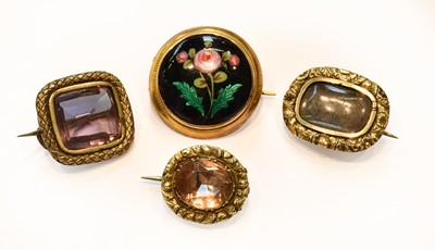 Lot 339 - Four Brooches Comprising Of, an amethyst...