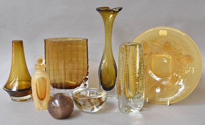 Lot 140 - A Collection of Amber Coloured Studio Glass...