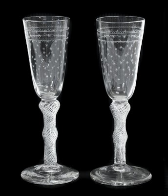 Lot 19 - A Pair of Ale Flutes, circa 1750, the rounded...