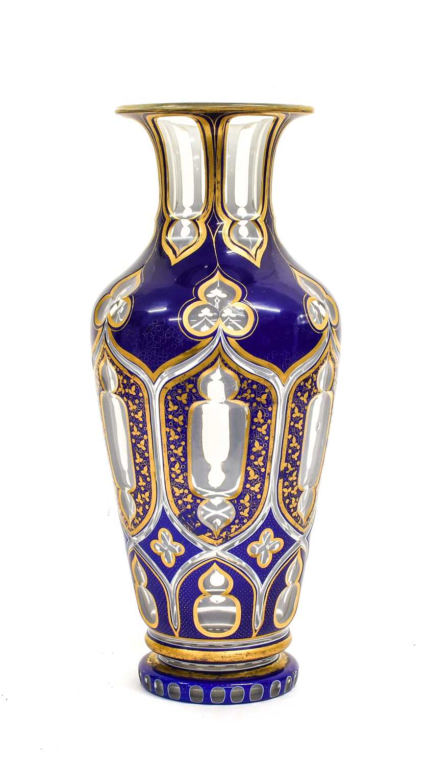 Lot 34 - A Bohemian Blue Overlay Clear Glass Vase,...
