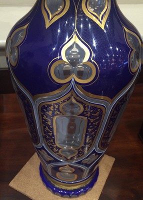 Lot 34 - A Bohemian Blue Overlay Clear Glass Vase,...