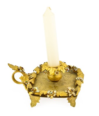 Lot 339 - A Gilt Metal and Enamel Chamberstick, 19th...