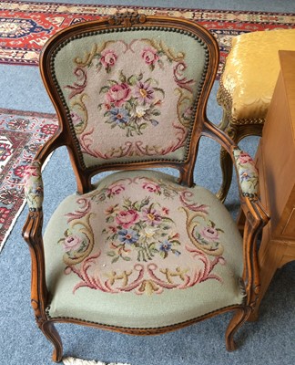 Lot 1150 - A Pair of 20th century French walnut Fauteuils,...