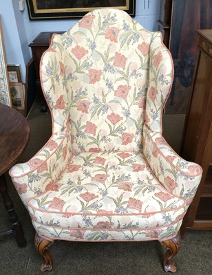 Lot 1292 - A Queen Anne Style Wing Back Chair, 1920's, on...