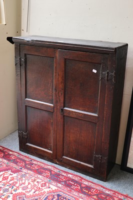 Lot 1175 - An Oak Two Door Hanging Cupboard, 18th century,...