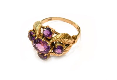 Lot 354 - A 9 Carat Gold Amethyst Cluster Ring, finger...