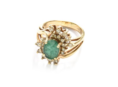 Lot 100 - An Emerald and Diamond Cluster Ring, stamped...