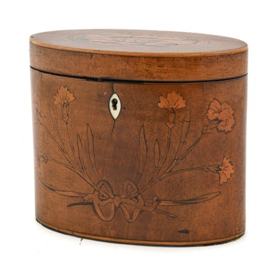 Lot 396 - A George III Mahogany Tea Caddy, of oval form,...