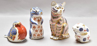 Lot 215 - Four Royal Crown Derby Imari Paperweights, Cat,...