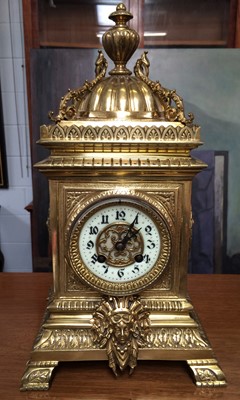 Lot 1291 - A Brass Striking Mantel Clock, circa 1900,...