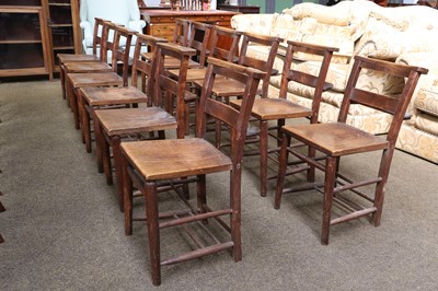 Lot 1284 - A Set of Twelve Ash & Elm Chapel Chairs, early...