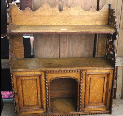 Lot 1205 - Victorian Oak Wall Shelves, the two tiers with...