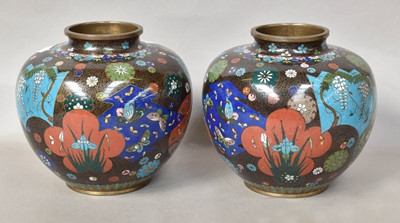 Lot 294 - A Pair of Japenese Meji Period Cloisonne Vases,...