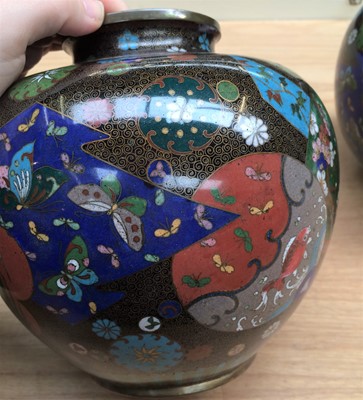 Lot 294 - A Pair of Japenese Meji Period Cloisonne Vases,...