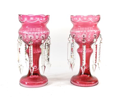 Lot 31 - A Pair of Cranberry-Flashed Clear Glass Table...