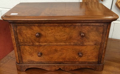 Lot 1134 - A Pair of Figured Walnut Miniature Two Drawer...