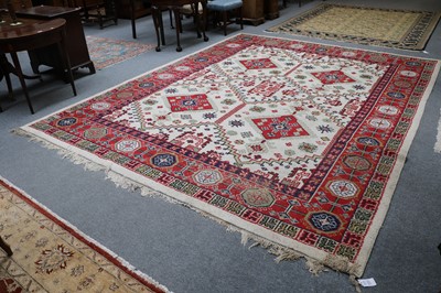 Lot 1012 - An Indian Carpet, the ivory stepped lattice...