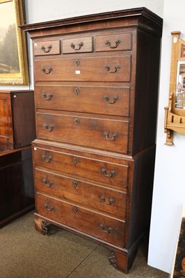 Lot 1212 - A George II Oak Chest on Chest, with brass...