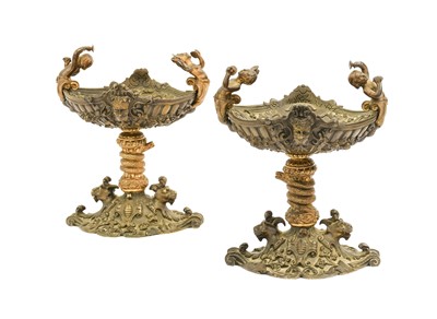 Lot 432 - A Pair of Gilt and Patinated Bronze Tazzas, by...