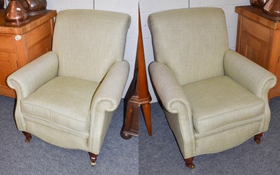 Lot 1291 - A Pair of Modern Armchairs, on turned legs...