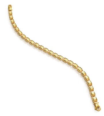 Lot 227 - A 9 Carat Gold Fancy Brick Link Bracelet,...