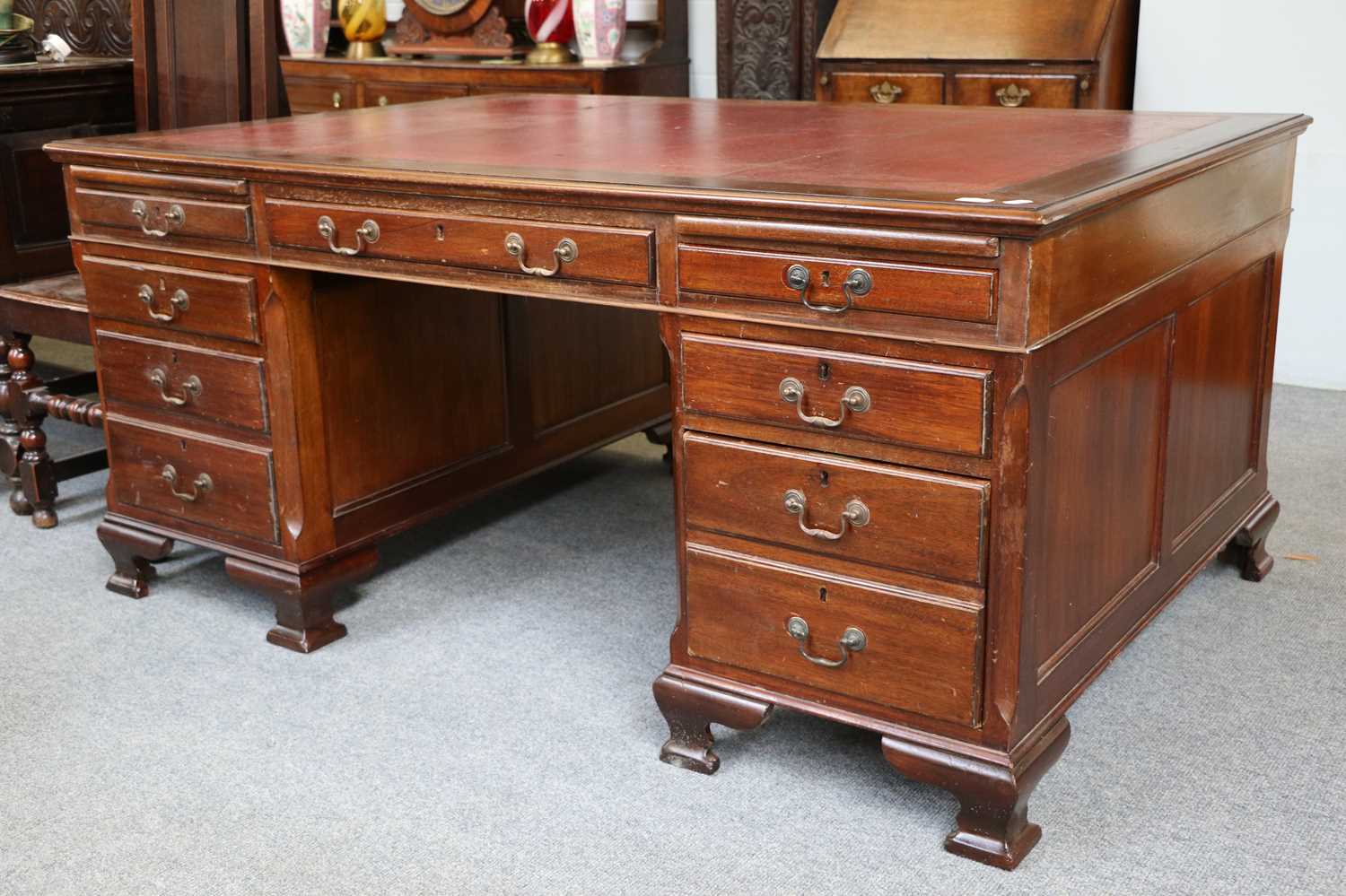 Lot 1160 - A Red Leather Inset Mahogany Pedestal...