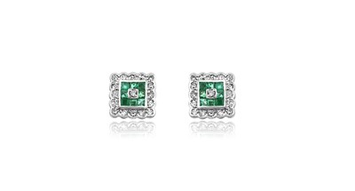 Lot 2274 - A Pair of 18 Carat White Gold Emerald and...