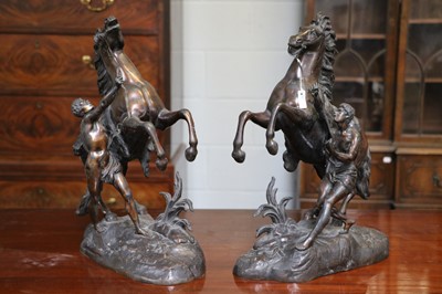 Lot 269 - A Pair of Patinated Metal Marley Horses, 42cm...