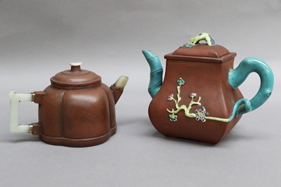 Lot 9 - Two Chinese Yixing Teapots, one with a jade...