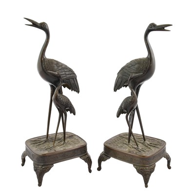 Lot 331 - A Pair of Japanese Bronze Crane Groups, Meiji...