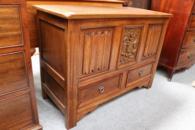 Lot 1203 - A Modern Linen Fold Carved Oak Blanket Chest,...