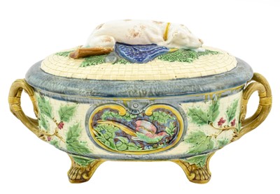 Lot 250 - A Minton Majolica Game Pie Tureen, Cover and...