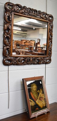 Lot 1182 - A 17th-century Style Carved Oak Framed Mirror;...