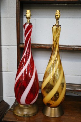 Lot 260 - A Pair Yellow and Red Candy Cane Twist Glass...