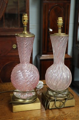 Lot 261 - Two Similar Pink Glass Bottle Shaped Table Lamps