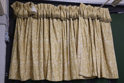 Lot 1284 - Two Pairs of Floral Yellow Curtains,...