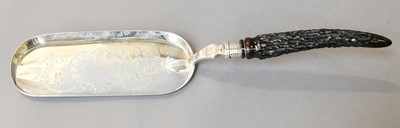 Lot 122 - A Victorian Silver and Stag Horn Crumb-Scoop,...
