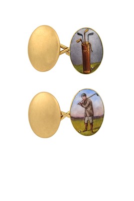 Lot 2404 - A Pair of 18 Carat Gold Enamel Cufflinks each...