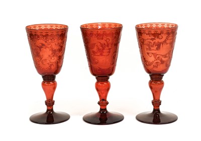 Lot 5 - A Set of Three Bohemian Glass Goblets, 19th...