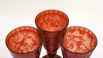 Lot 5 - A Set of Three Bohemian Glass Goblets, 19th...
