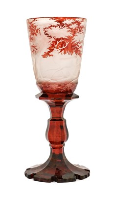 Lot 37 - A Bohemian Ruby Overlay Clear Glass Goblet...