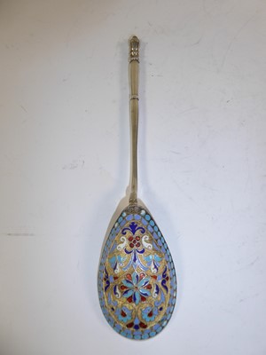 Lot 2041 - A Russian Silver and Cloisonne Enamel Spoon