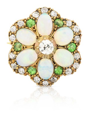 Lot 2342 - An Opal, Demantoid Garnet and Diamond Brooch/Pendant