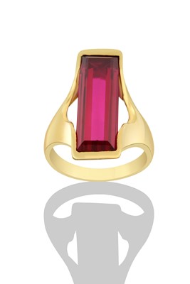 Lot 2290 - A Synthetic Ruby Ring the step cut synthetic...