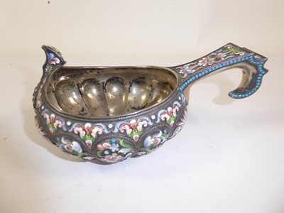Lot 2098 - A Continental Silver and Enamel Kovsh
